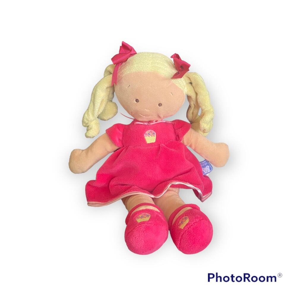 North American Bear Co Plush Doll Blonde Hair Brown Eyes Pink Dress